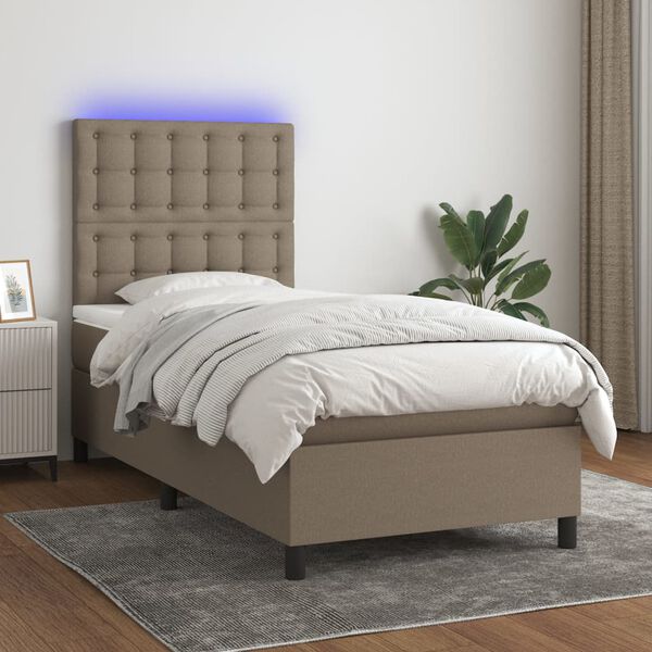 vidaXL Letto a Molle con Materasso e LED Tortora 90x190 cm in Tessuto