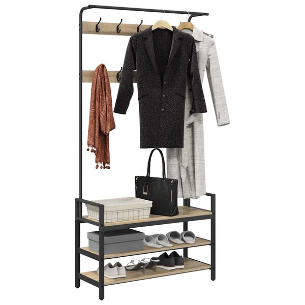 vidaXL Appendiabiti Rovere Sonoma 95 x 34 x 184 cm Legno multistrato