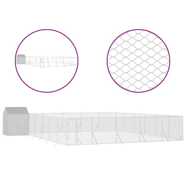 vidaXL Cuccia Cani da Esterno Tetto Argento 12x12x2,5m Acciaio Zincato