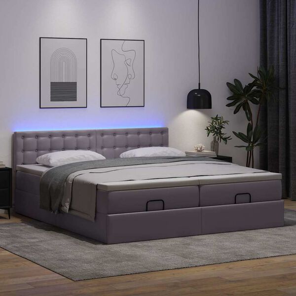vidaXL Pouf Letto con Materassi e LED Grigio 160x200cm Similpelle