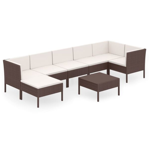 vidaXL Set Divani da Giardino 8 pz con Cuscini in Polyrattan Marrone