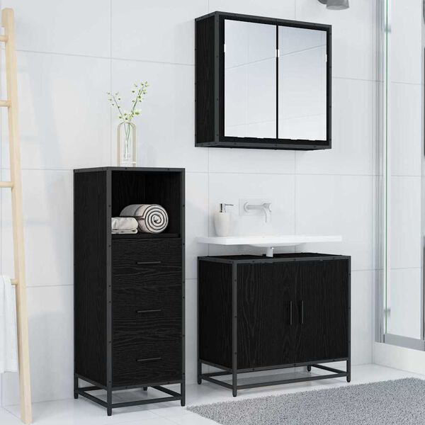 vidaXL Set di mobili per il bagno Rovere Nero 35 x 37,5 x 100 cm