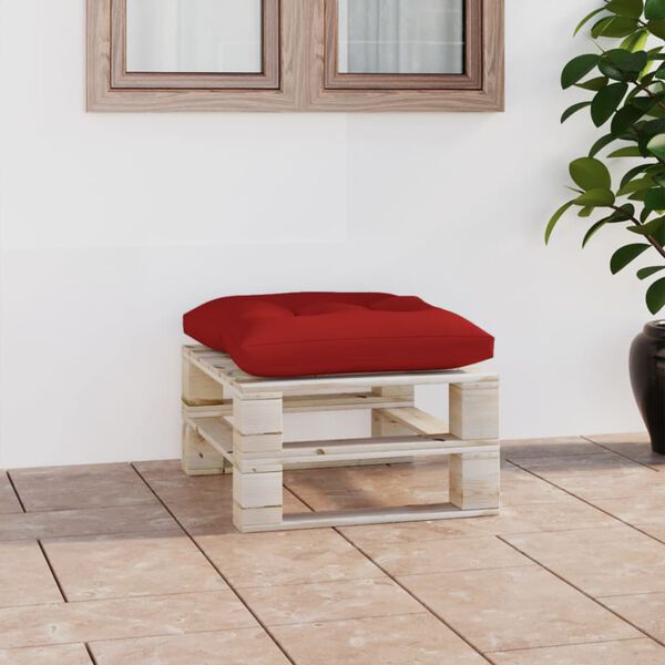 vidaXL Pouf da Giardino su Pallet con Cuscino Rosso in Legno di Pino