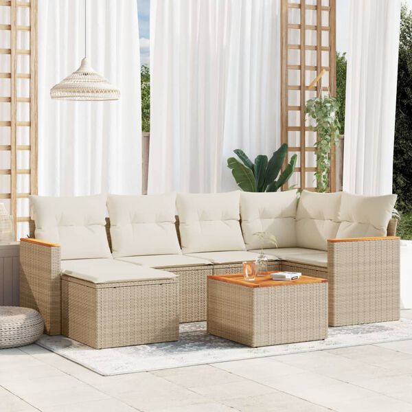 vidaXL Set Divani da Giardino 7 pz con Cuscini Beige in Polyrattan