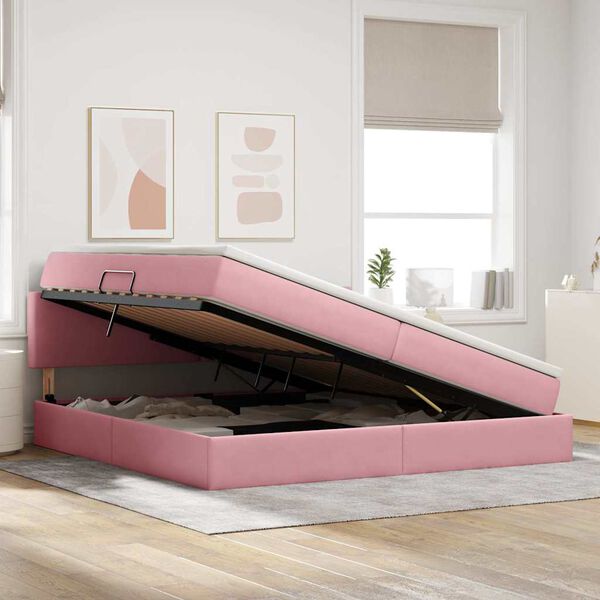 vidaXL Letto con Contenitore con materasso Rosa 200 x 200 cm Velluto
