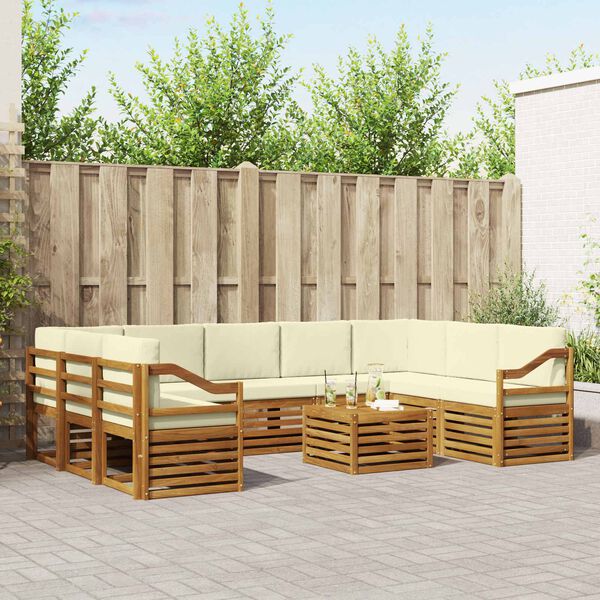 vidaXL Set divani 10 pcs Naturale e Crema Legno di Acacia Massello