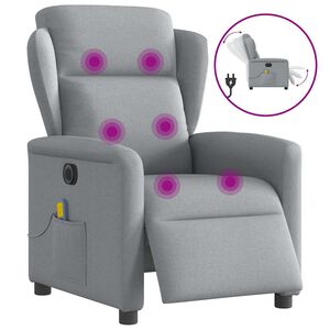 vidaXL Poltrona Reclinabile Massaggio Elettrica Grigio Chiaro Tessuto
