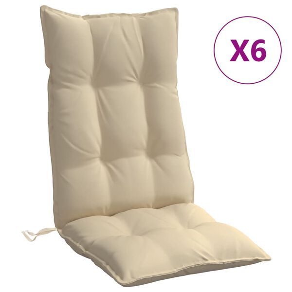 vidaXL Cuscini per Sedia con Schienale Alto 6 pz Beige Tessuto Oxford