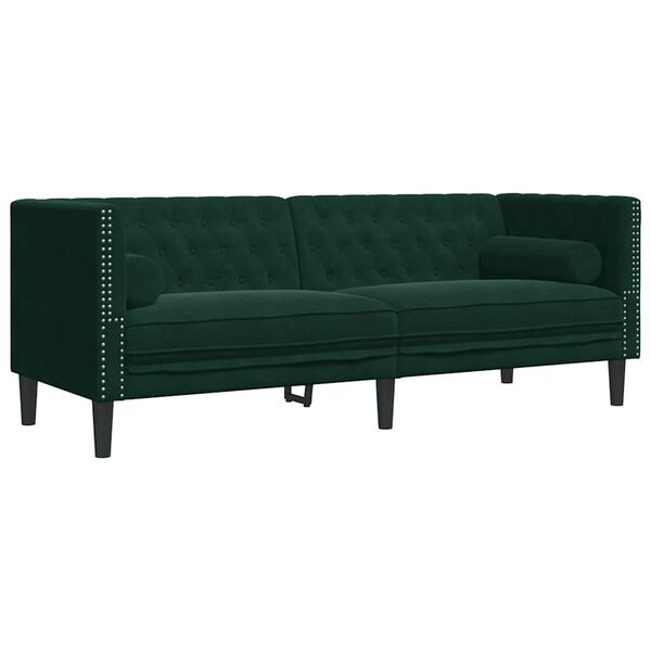 vidaXL Divano Chesterfield con Rinforzi 3 Posti Verde Scuro in Velluto