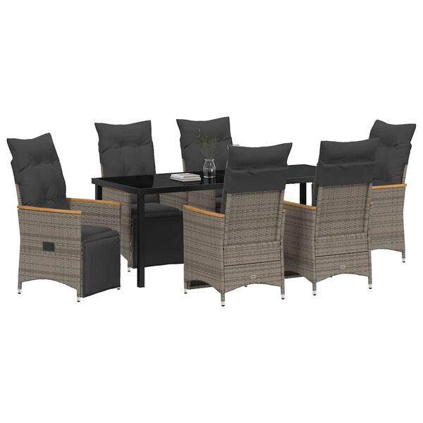 vidaXL Set da Pranzo per Giardino con cuscino 7 pcs Grigio polyrattan