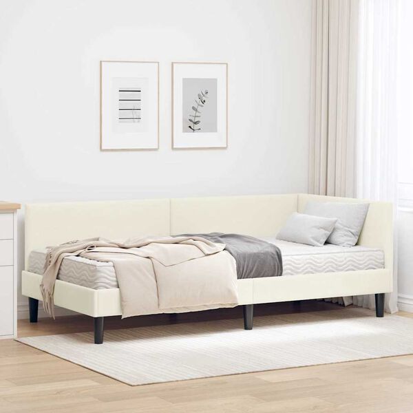 vidaXL Struttura Letto Angolare con Materasso 2 pcs Crema Velluto