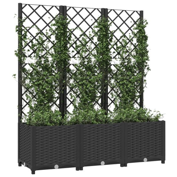 vidaXL Fioriera da giardino con traliccio nera 120x40x136 cm PP