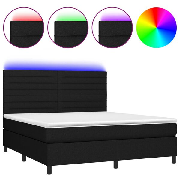 vidaXL Letto a Molle con Materasso e LED Nero 160x200 cm in Tessuto