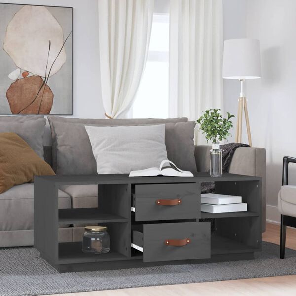 vidaXL Tavolino da Salotto Grigio 100x50x41 cm Legno Massello di Pino