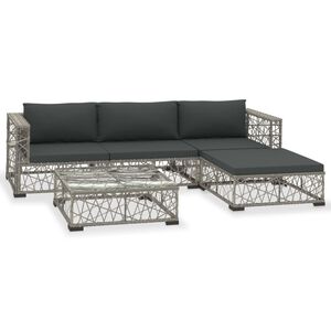 vidaXL Set Divani da Giardino 5 pz con Cuscini in Polyrattan Grigio
