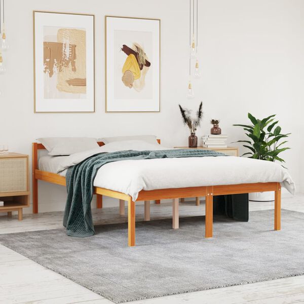 vidaXL Letto per Anziani Marrone Cera 135x190 cm Legno Massello Pino