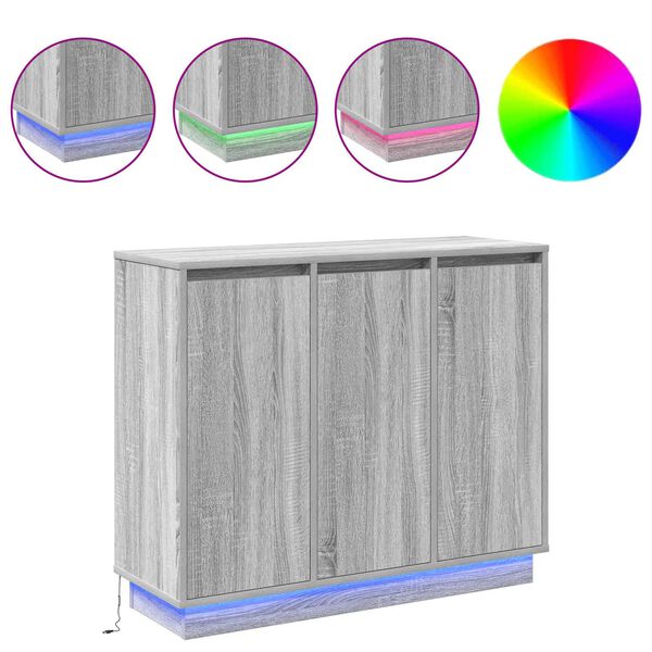 vidaXL Madia LED Grigio Sonoma 90 x 32 x 75 cm Legno multistrato