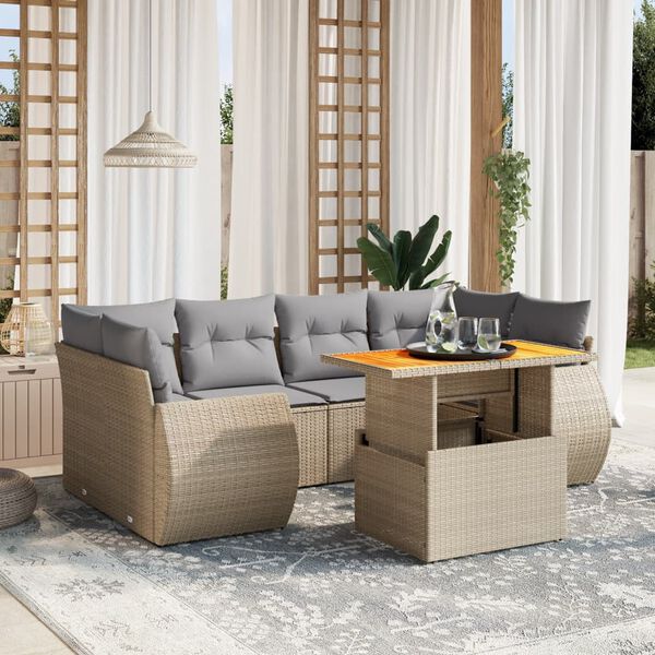 vidaXL Set Divani da Giardino 7 pz con Cuscini Beige in Polyrattan