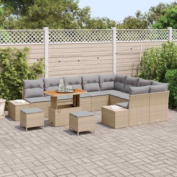 vidaXL Set Divano da Giardino con cuscino 12 pcs Beige Poly Rattan