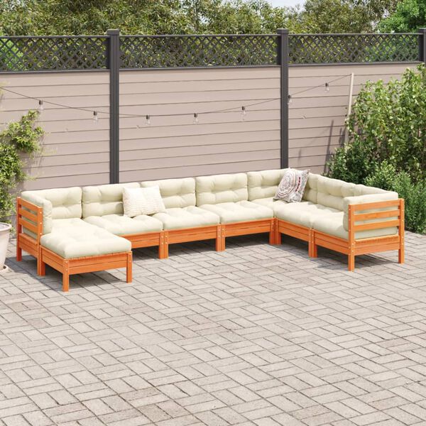vidaXL Set Divani Giardino 8 pz con Cuscini Marrone Cera Massello Pino