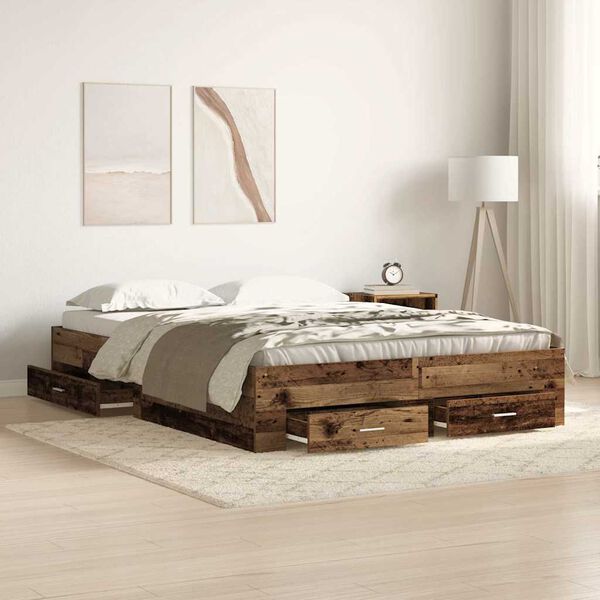 vidaXL Struttura del letto con cassetto Legno vecchio 135 x 190 cm