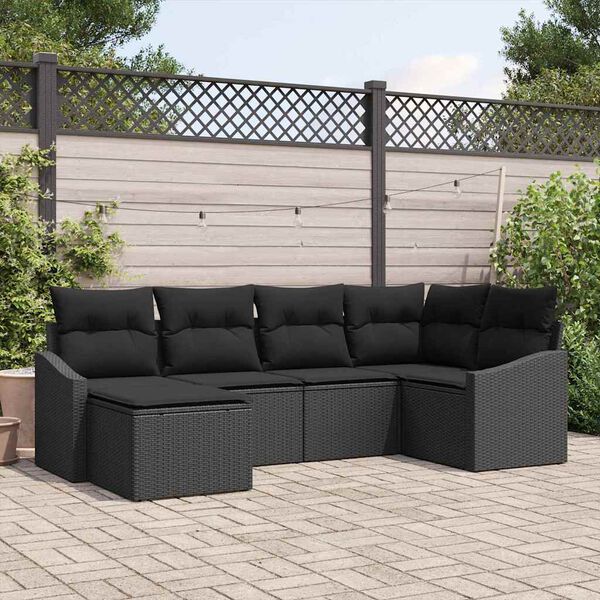 vidaXL Set di divani con cuscino 6 pcs Nero polyrattan