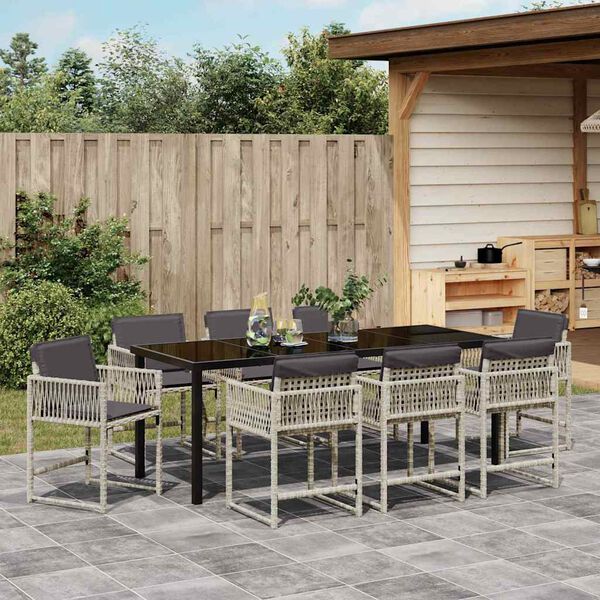vidaXL Set da Pranzo per Giardino 9 pcs Grigio chiaro polyrattan