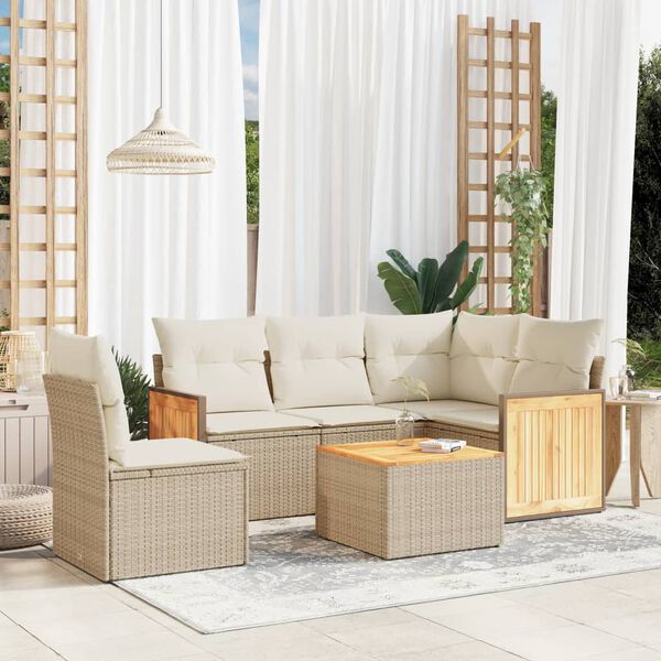 vidaXL Set Divano da Giardino 6 pz con Cuscini Beige in Polyrattan