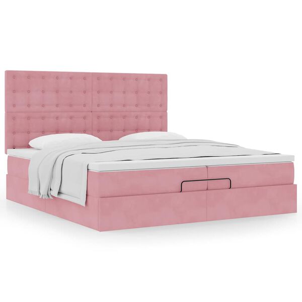 vidaXL Struttura Letto Pouf con Materassi Rosa 200x200 cm Velluto
