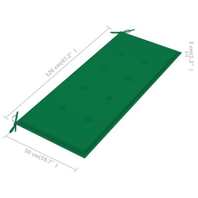 vidaXL Panca da Giardino con Cuscino Verde 120 cm Massello di Teak