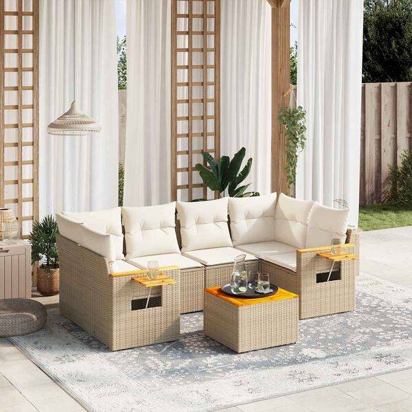 vidaXL Set Divani da Giardino 7 pz con Cuscini Beige in Polyrattan