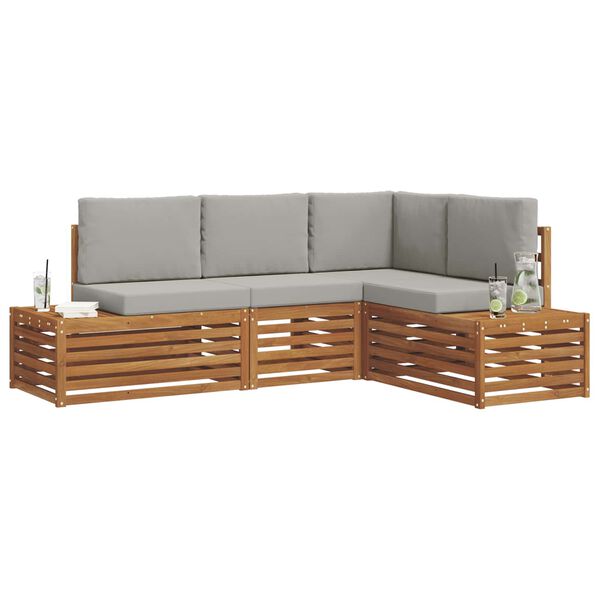 vidaXL Set di divani da esterno 4 Pezzo Grigio Naturale e Chiaro