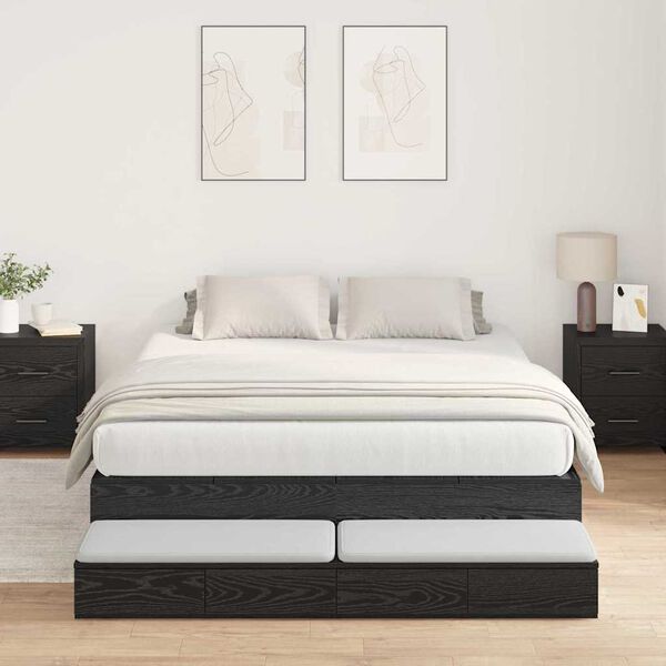 vidaXL Struttura letto con contenitore con cassetto Rovere Nero 135 cm