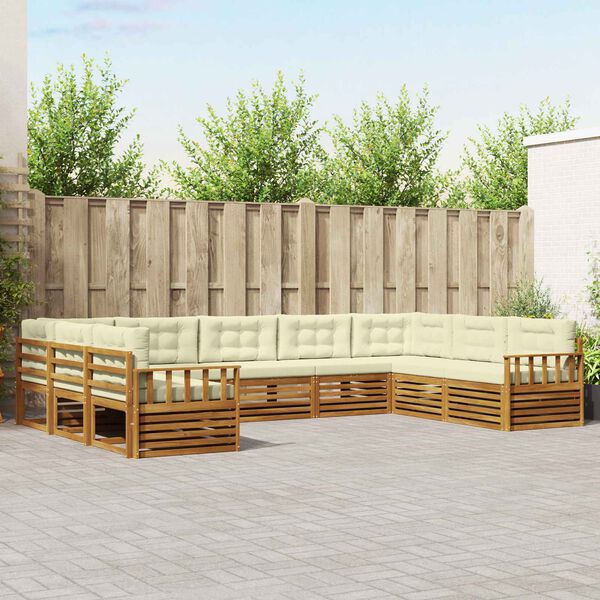 vidaXL Set di divani da esterno con cuscino 9 pcs Naturale e Crema