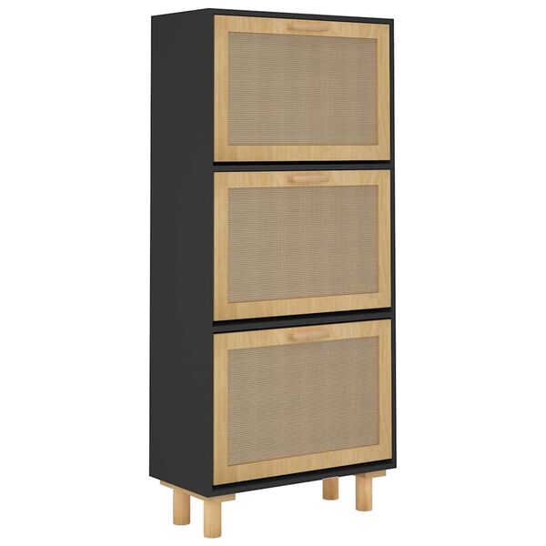 vidaXL Scarpiera Nero 52x25x115cm Legno Multistrato e Rattan Naturale