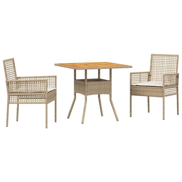 vidaXL Set da Pranzo per Giardino 3 pcs Beige Poly Rattan