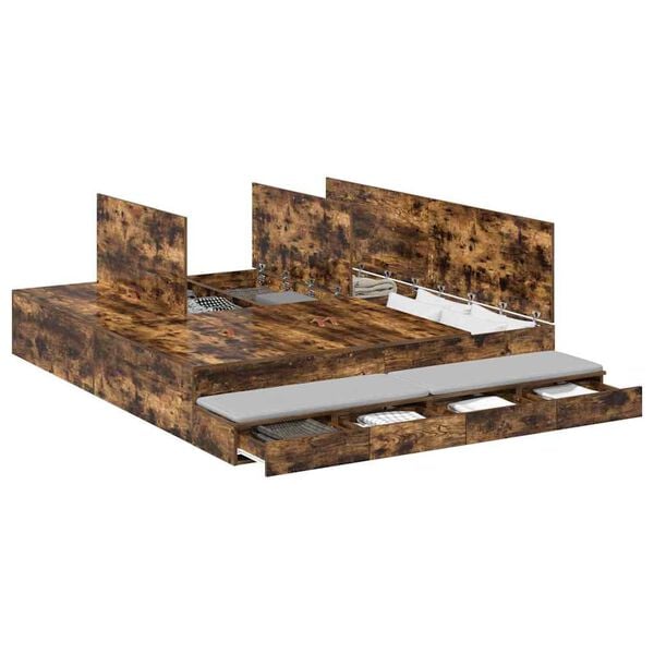 vidaXL Struttura letto con contenitore con cassetto Rovere fumé 200 cm