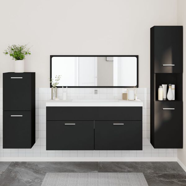 vidaXL Set Mobili da Bagno 4 pz Nero in Legno Multistrato