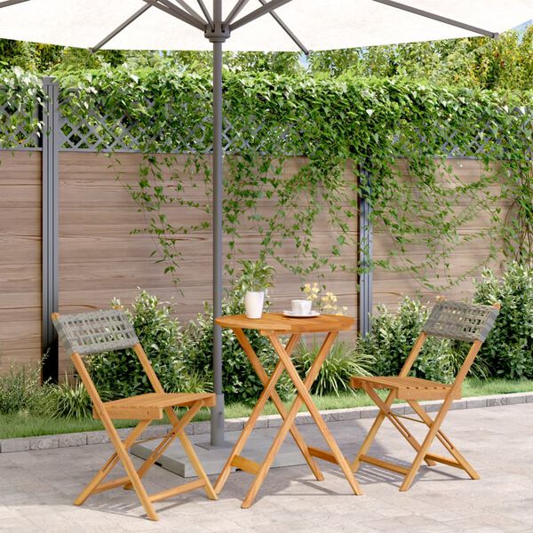 vidaXL Set da Bistrot 3 pz Grigio in Polyrattan e Legno Massello