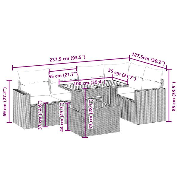 vidaXL Set Divano da Giardino 6 pz con Cuscini Beige in Polyrattan