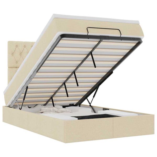 vidaXL Struttura Letto Pouf con Materasso Crema 120x190 cm in Tessuto