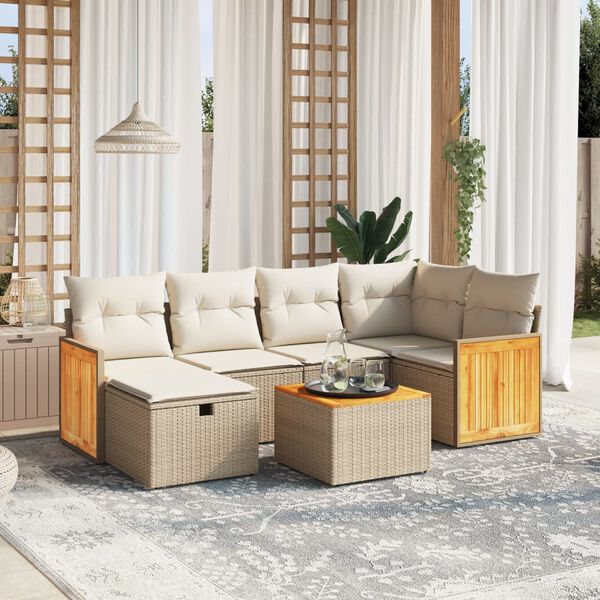 vidaXL Set Divano da Giardino 6 pz con Cuscini Beige in Polyrattan