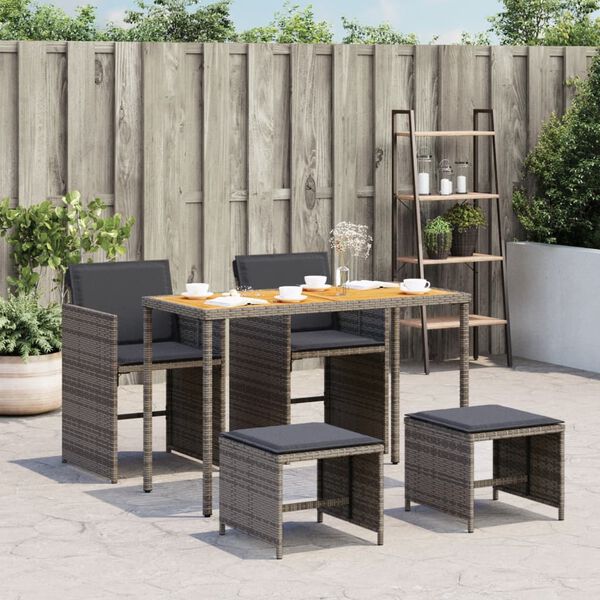 vidaXL Set da Pranzo da Giardino 5 pz con Cuscini in Polyrattan Grigio