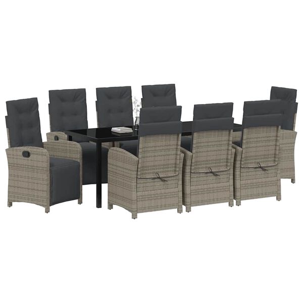 vidaXL Set da Pranzo per Giardino con cuscino 9 pcs Grigio polyrattan