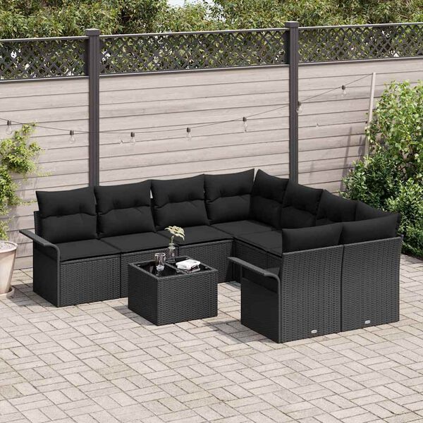 vidaXL Set Divano da Giardino 9 pcs Nero Poly Rattan