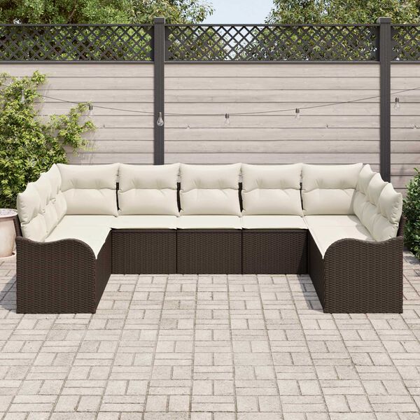 vidaXL Set Divano da Giardino 9 pcs Marrone e bianco polyrattan