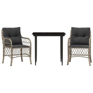 vidaXL Set da Bistr&ograve; 3 pz con Cuscini Grigio Chiaro in Polyrattan