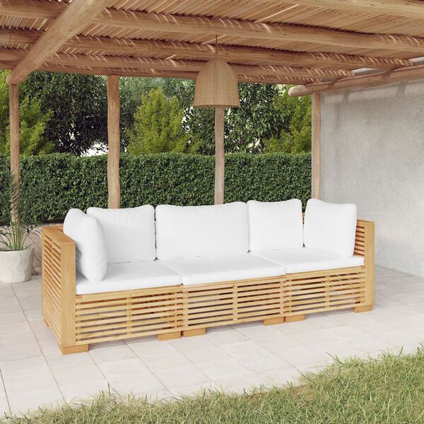 vidaXL Set Divani da Giardino 3 pz con Cuscini Legno Massello di Teak