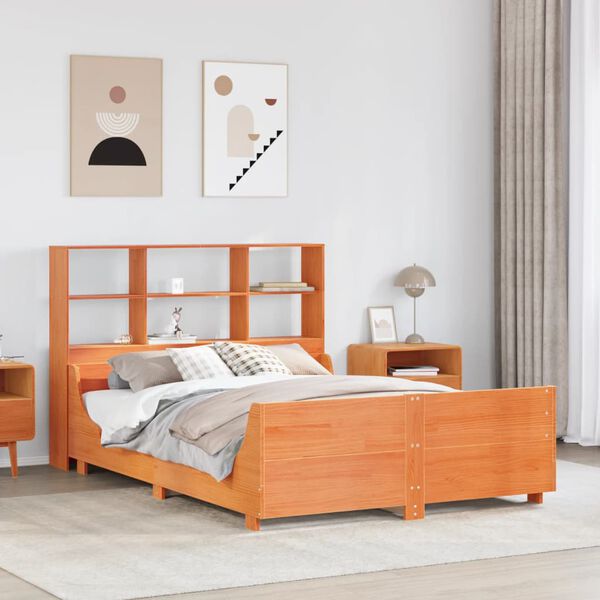 vidaXL Letto Libreria senza Materasso Marrone Cera 140x190 cm Legno