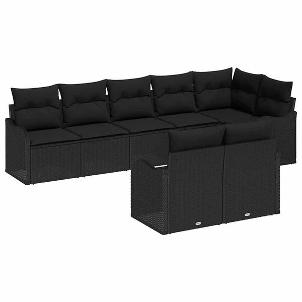 vidaXL Set Divano da Giardino con archiviazione 8 pcs Nero polyrattan